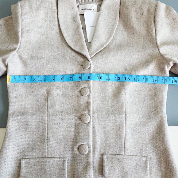 Marlies Grace Cate Coat - Blazer With Cape-Style Sleeves in Cream Grey Wool XS - Picture 9 of 14